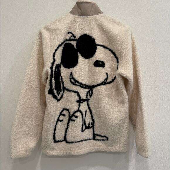 Peanuts X H&M XS Fleece Sherpa Cream Deep Pile Jacket Retro Snoopy Joe Cool - Picture 2 of 7